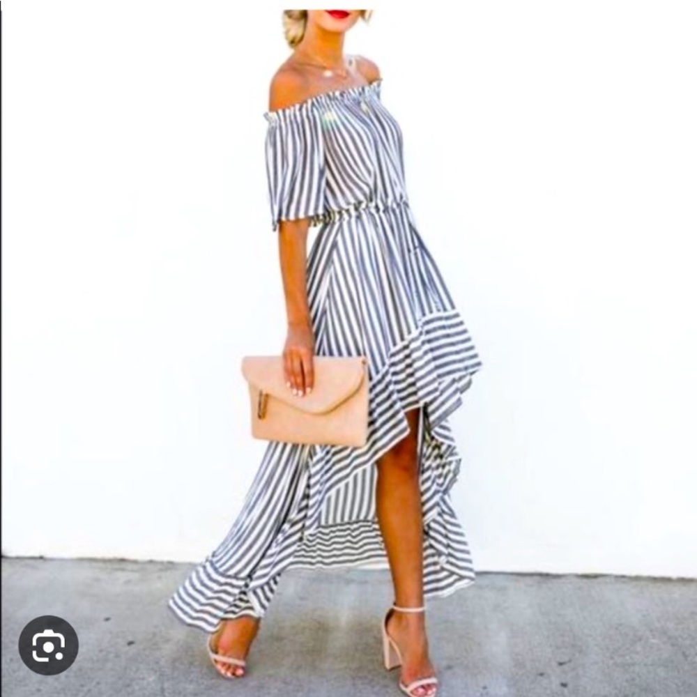 High-Lo off the shoulder VICI dress